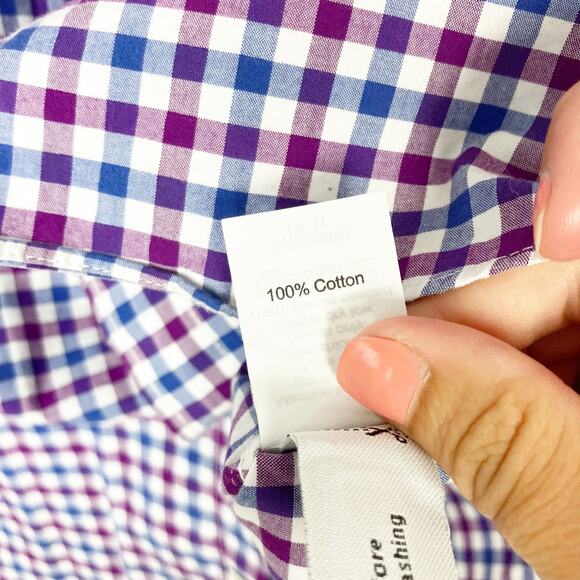 J. Crew Purple Blue White Plaid Long Sleeve Button Down Sz L - Picture 4 of 6